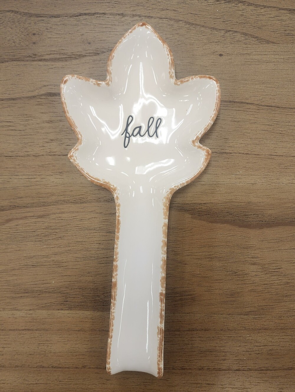 Rae Dunn Leaf-Shaped Ceramic Spoon Rest - "fall" Script